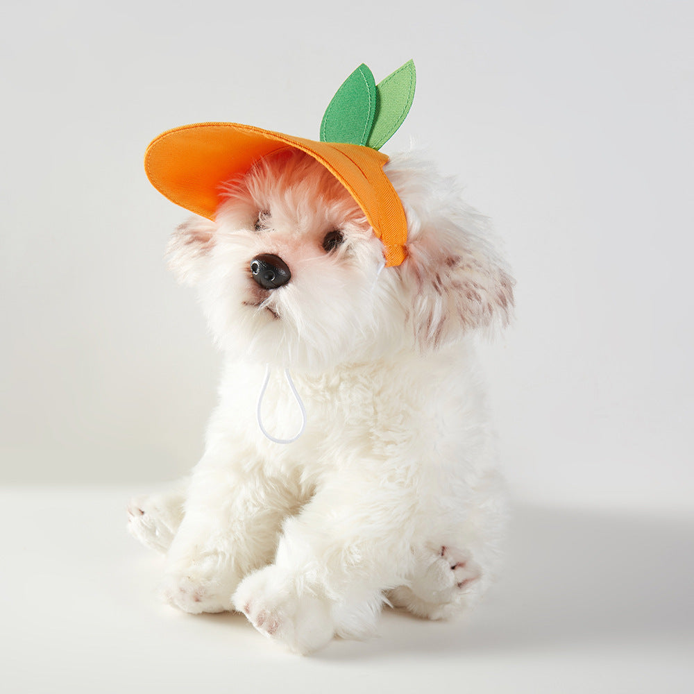 KFX-6393405 Orange Monochrome Pet Sunshade Hat with Sunscreen Strap - Size S/M
