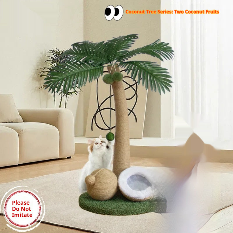 KFX-6394045 Coconut Tree Style Cat Scratching Post - Wooden, Green & Camel, 40x40x72cm