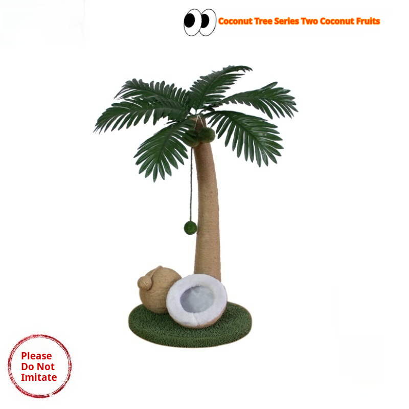 KFX-6394045 Coconut Tree Style Cat Scratching Post - Wooden, Green & Camel, 40x40x72cm