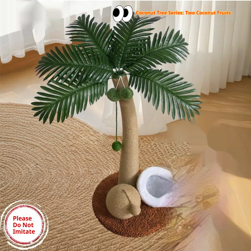 KFX-6394045 Coconut Tree Style Cat Scratching Post - Wooden, Green & Camel, 40x40x72cm