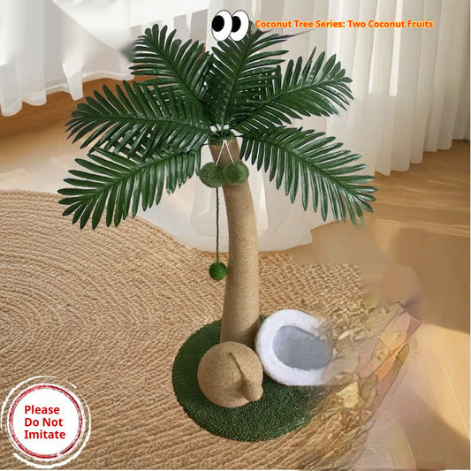 KFX-6394045 Coconut Tree Style Cat Scratching Post - Wooden, Green & Camel, 40x40x72cm