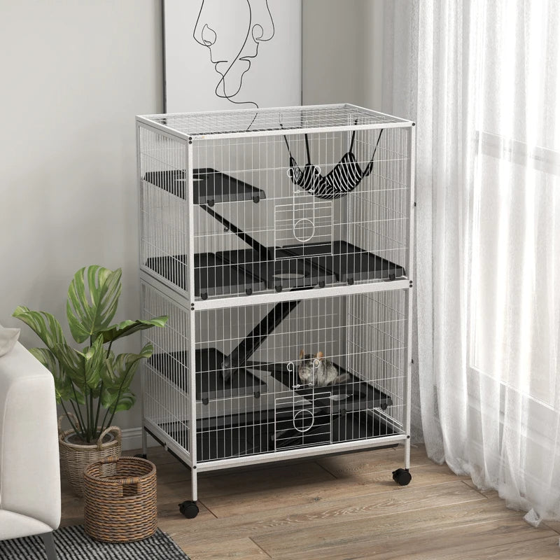 KFX-6394429 Spacious Multi-Tiered Small Animal Cage with Removable Tray and Hammock for Ferrets and Chinchillas