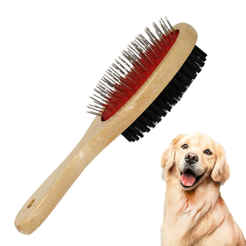 KFX-6396349 Stainless Steel Needle Comb and Wooden Brush for Pet Fur Grooming