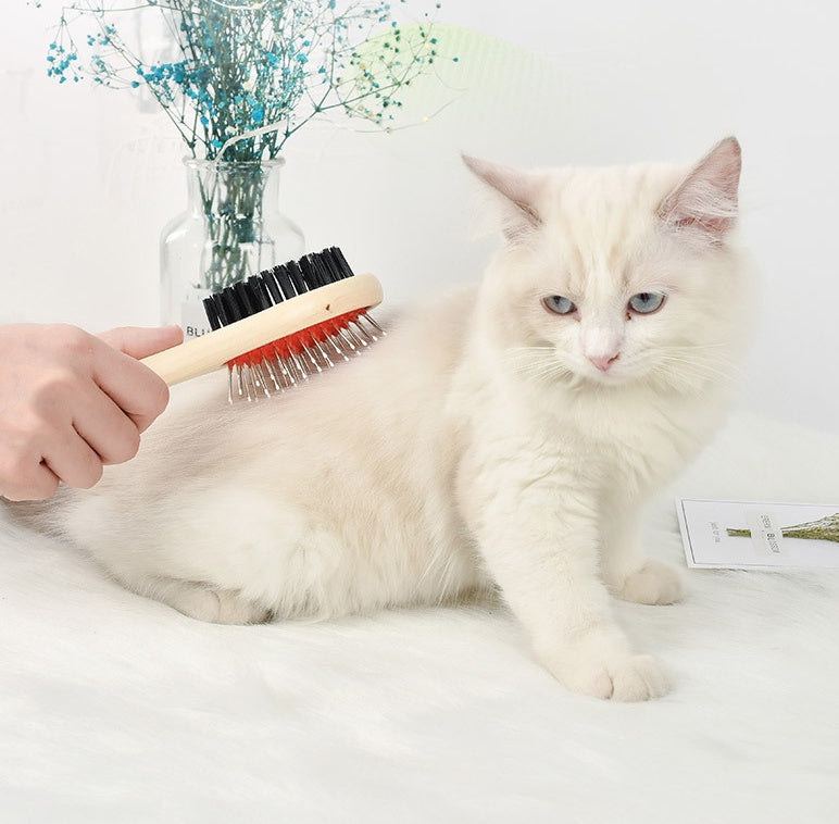 KFX-6396349 Stainless Steel Needle Comb and Wooden Brush for Pet Fur Grooming