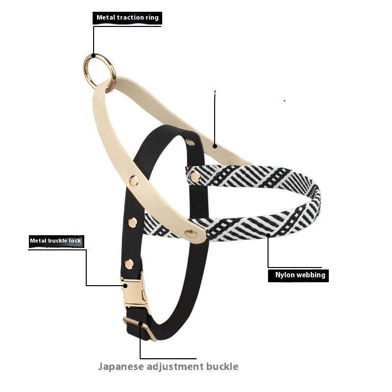 KFX-6398525 Shadow White and Fairy Brown Green Nylon Pet Harness with Rope Chain