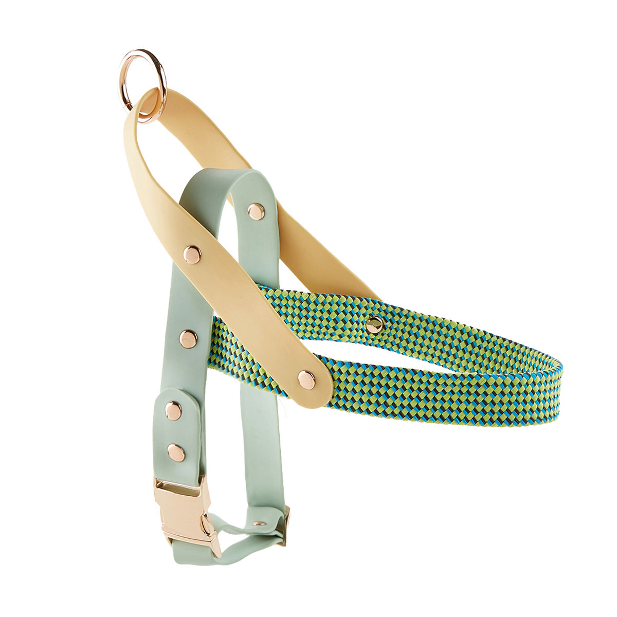 KFX-6398525 Shadow White and Fairy Brown Green Nylon Pet Harness with Rope Chain