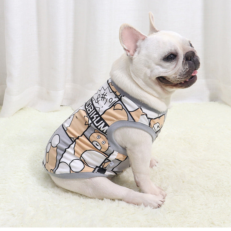 KFX-6398909 Cotton Comic Bear Vest for Dogs - Casual Wear for Bulldogs, Pugs, and More