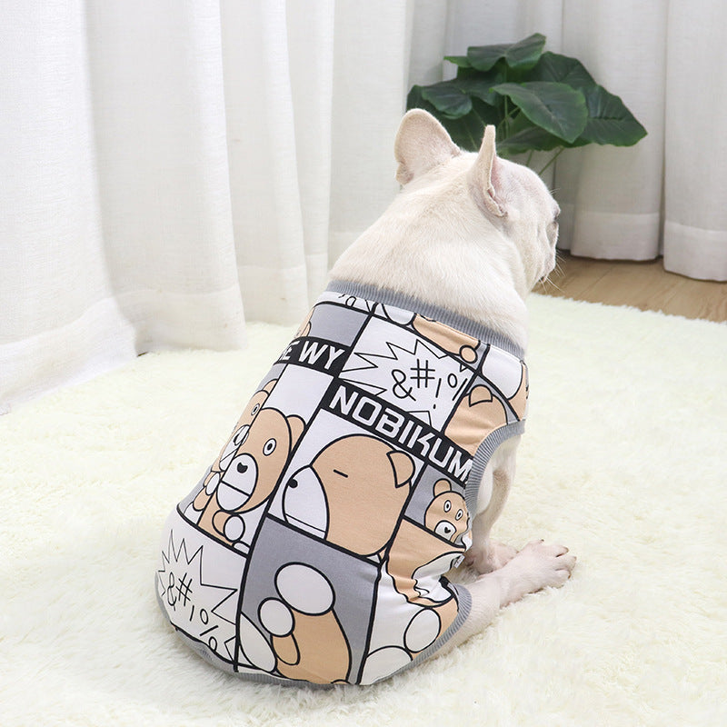 KFX-6398909 Cotton Comic Bear Vest for Dogs - Casual Wear for Bulldogs, Pugs, and More