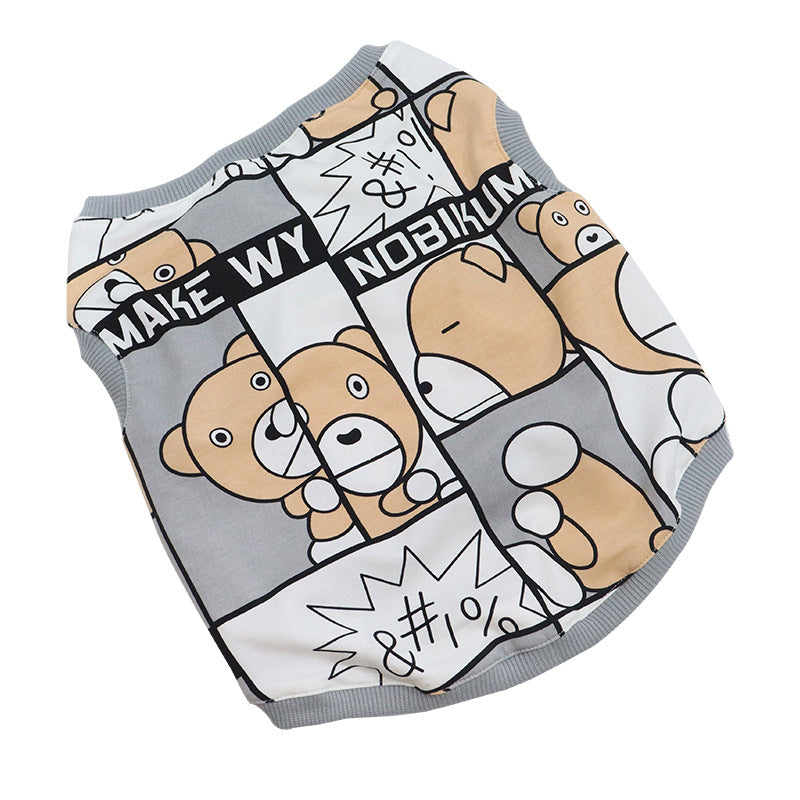 KFX-6398909 Cotton Comic Bear Vest for Dogs - Casual Wear for Bulldogs, Pugs, and More