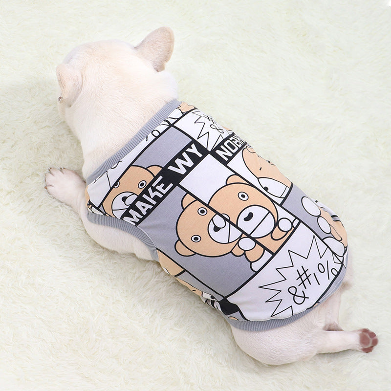 KFX-6398909 Cotton Comic Bear Vest for Dogs - Casual Wear for Bulldogs, Pugs, and More