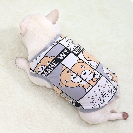 KFX-6398909 Cotton Comic Bear Vest for Dogs - Casual Wear for Bulldogs, Pugs, and More