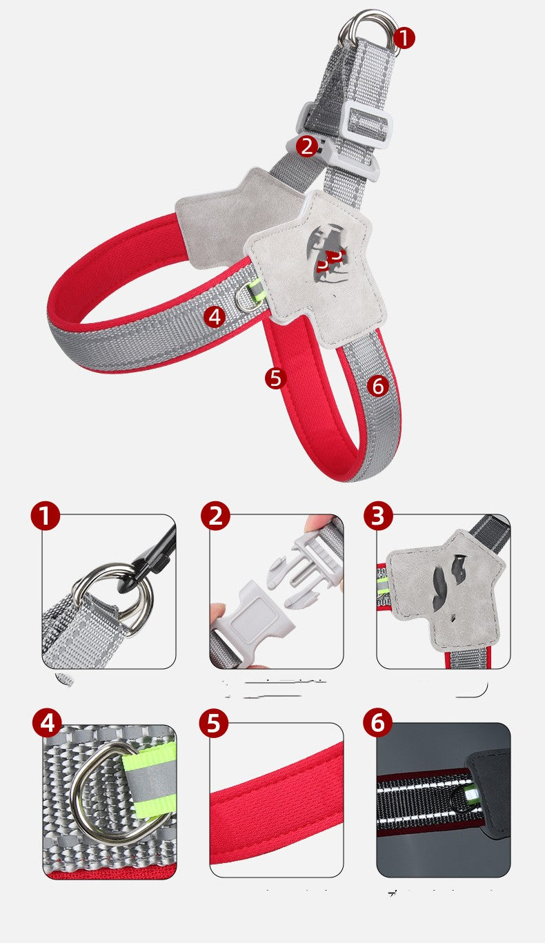 KFX-6399805 Breathable Mesh Dog Harness with Hand Holding Rope in Multiple Colors