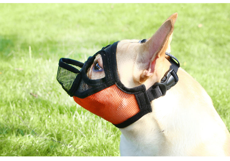 KFX-6400189 Puppy Anti-Bite and Bark Mesh Mouth Cover - Adjustable Sizes in Orange and Black
