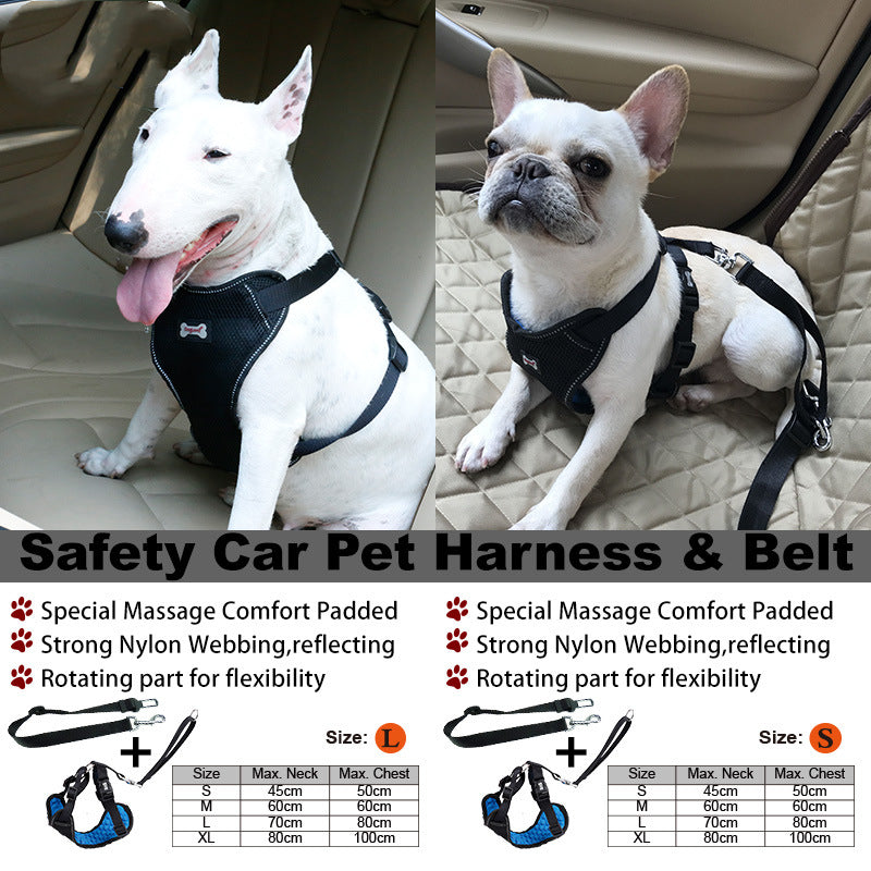 KFX-6400317 Comfortable Mesh Pet Car Seat Belt with Chest Strap - Sizes S, M, L, XL in Black