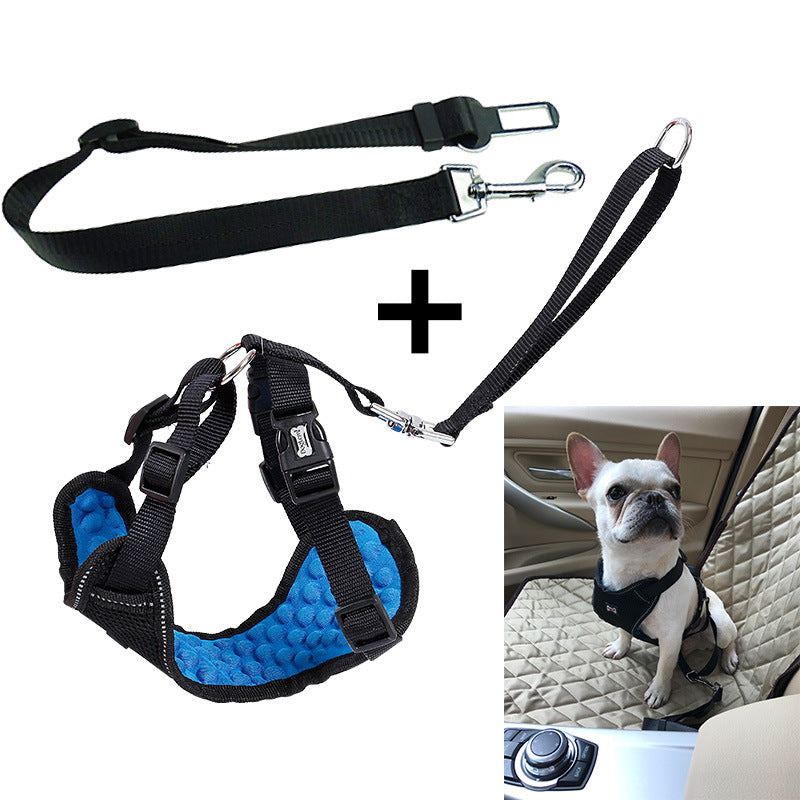 KFX-6400317 Comfortable Mesh Pet Car Seat Belt with Chest Strap - Sizes S, M, L, XL in Black