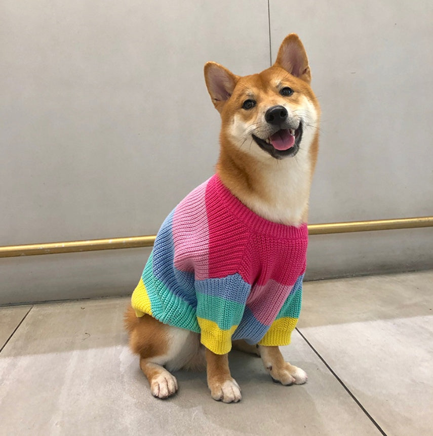 KFX-6404669 Rainbow Wool Sweater for Small Dogs and Puppies - Sizes S to 3XL
