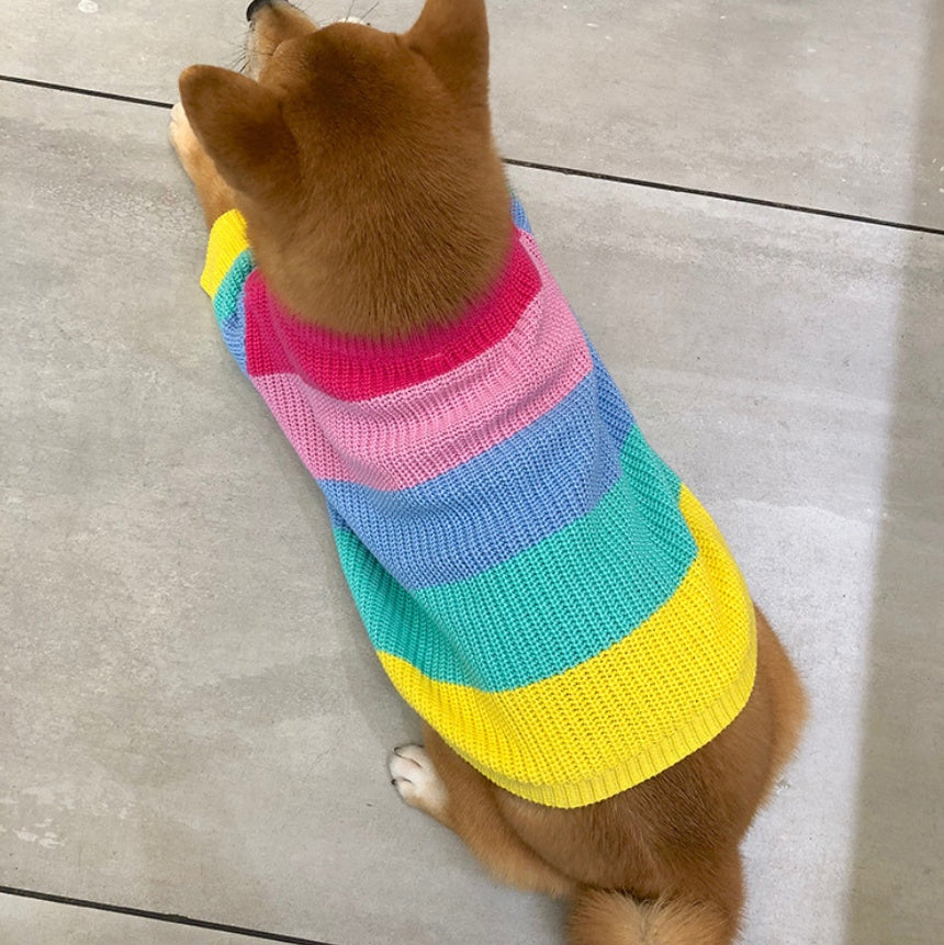 KFX-6404669 Rainbow Wool Sweater for Small Dogs and Puppies - Sizes S to 3XL
