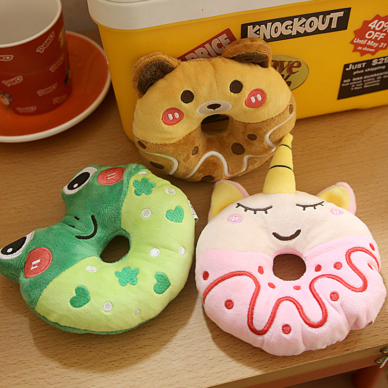 KFX-6405949 Plush Donut Sound Toy for Small and Medium Pets - Bear, Unicorn, Frog Designs