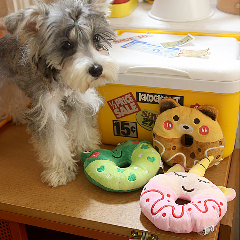 KFX-6405949 Plush Donut Sound Toy for Small and Medium Pets - Bear, Unicorn, Frog Designs