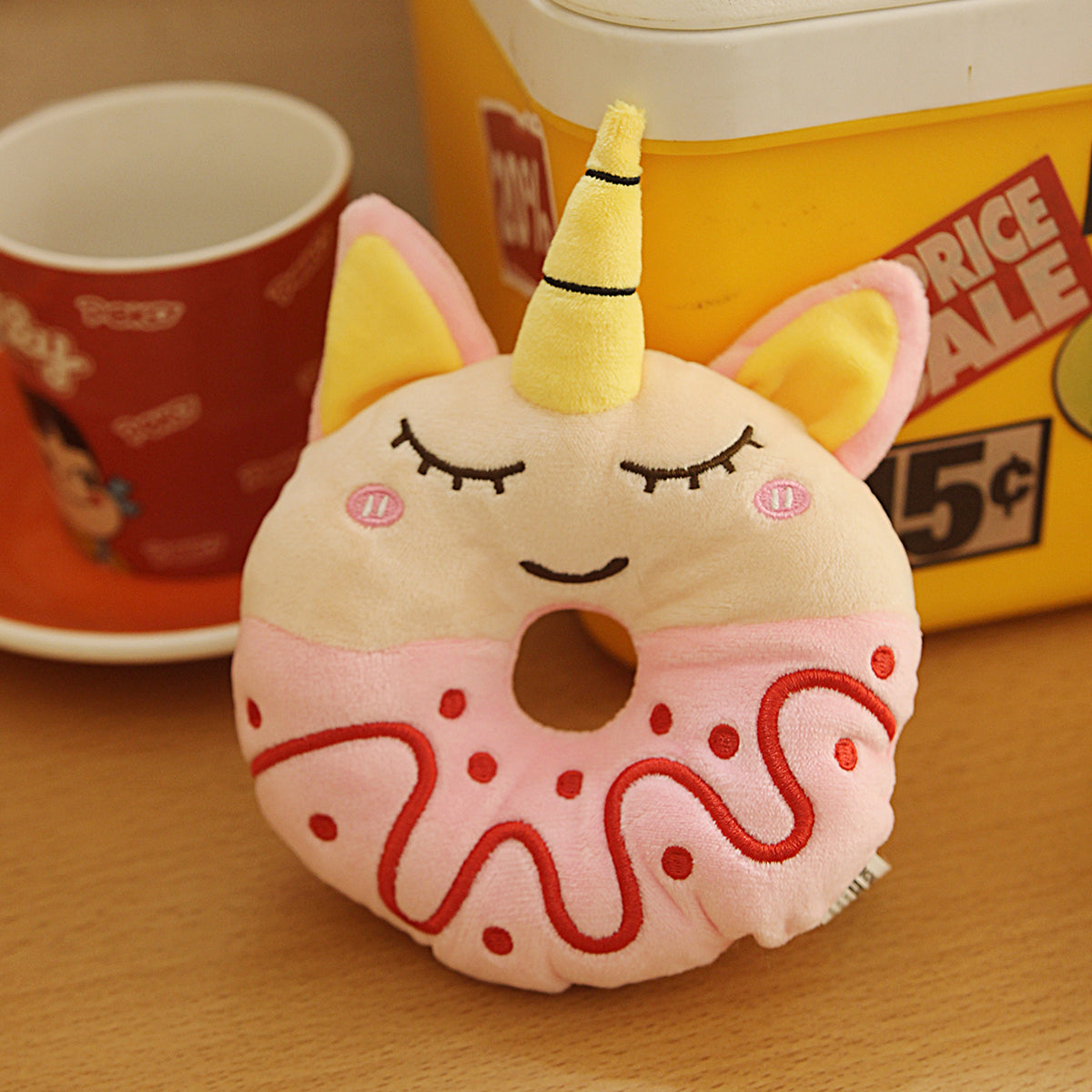 KFX-6405949 Plush Donut Sound Toy for Small and Medium Pets - Bear, Unicorn, Frog Designs