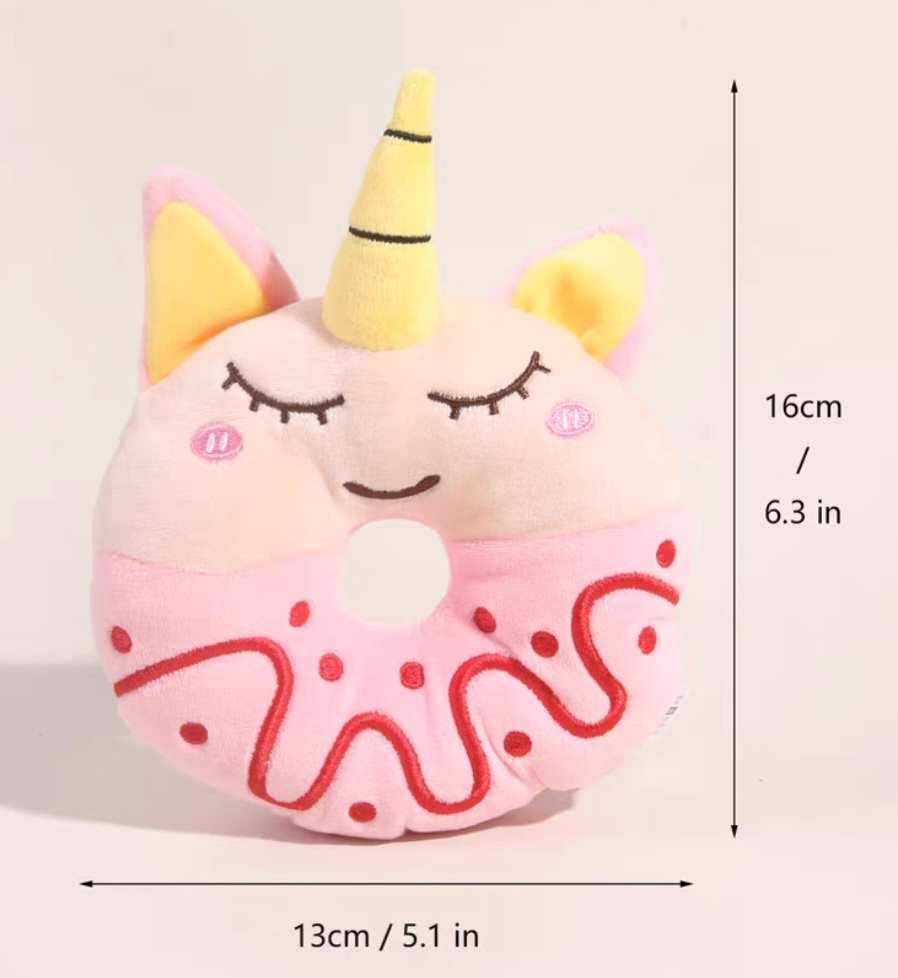KFX-6405949 Plush Donut Sound Toy for Small and Medium Pets - Bear, Unicorn, Frog Designs