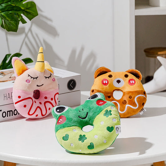 KFX-6405949 Plush Donut Sound Toy for Small and Medium Pets - Bear, Unicorn, Frog Designs