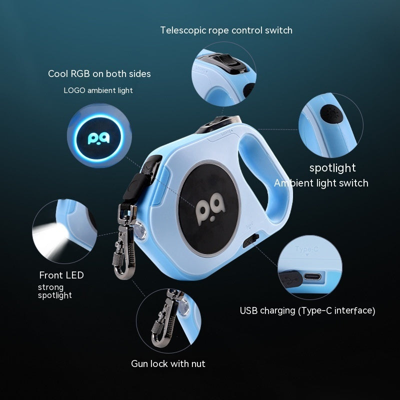 KFX-6406077 LED Retractable Dog Leash with Light - USB Rechargeable, Multiple Colors Available