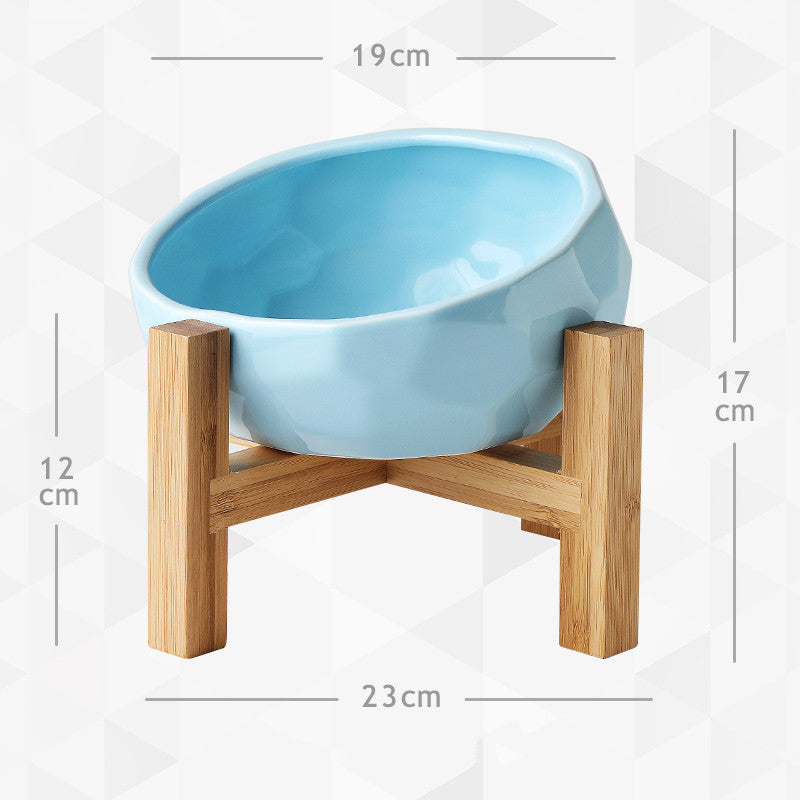 KFX-6406461 Ceramic Cat and Dog Double Bowl with Bamboo Wood Stand - Ergonomic Design for Healthy Eating