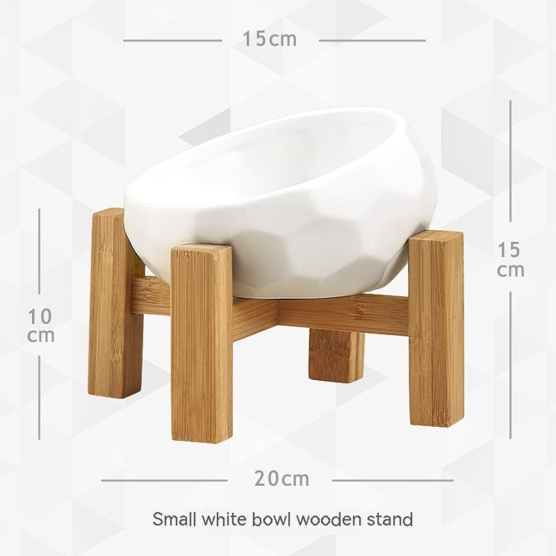 KFX-6406461 Ceramic Cat and Dog Double Bowl with Bamboo Wood Stand - Ergonomic Design for Healthy Eating