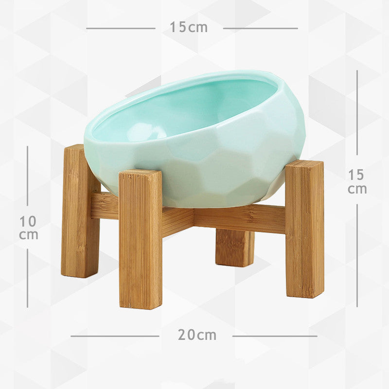 KFX-6406461 Ceramic Cat and Dog Double Bowl with Bamboo Wood Stand - Ergonomic Design for Healthy Eating