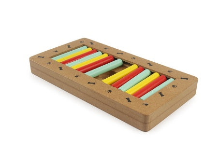 KFX-6407101 Multi-Functional Wooden Puzzle Toy for Dogs - Paw Print & Bone Design
