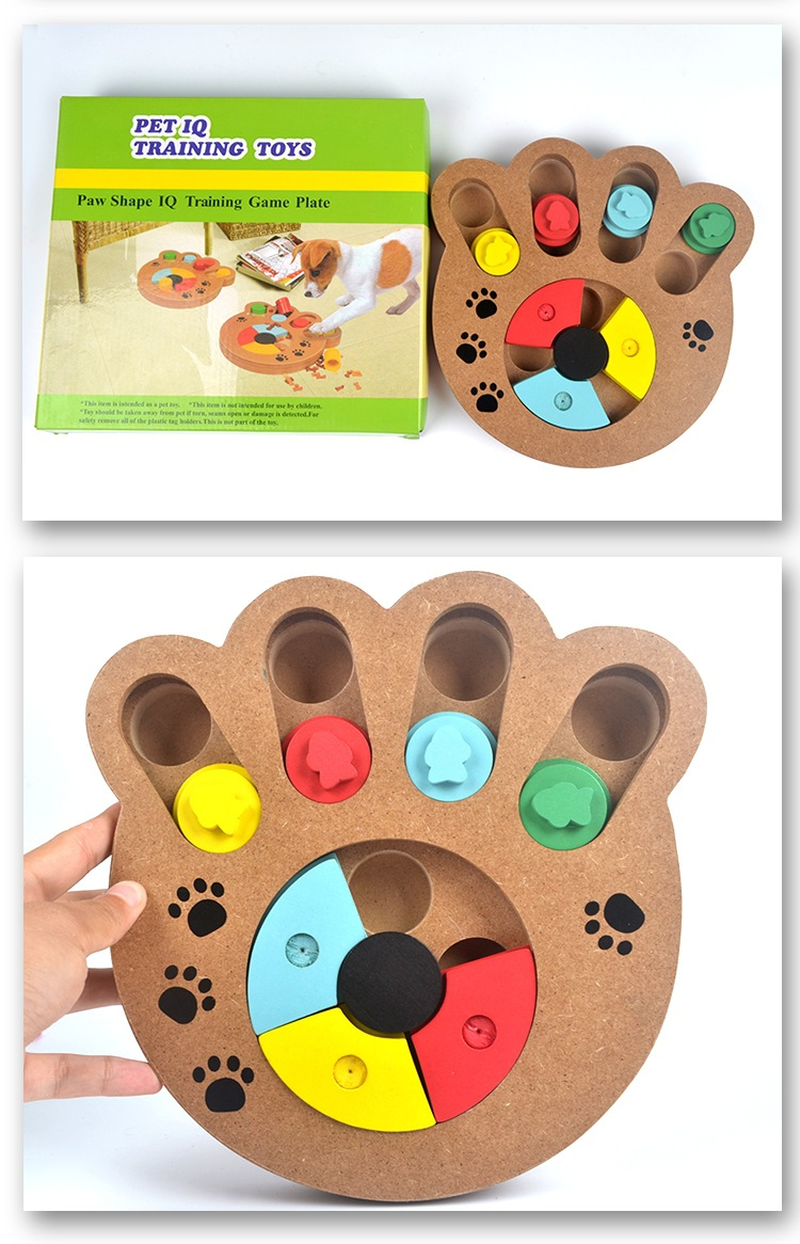 KFX-6407101 Multi-Functional Wooden Puzzle Toy for Dogs - Paw Print & Bone Design