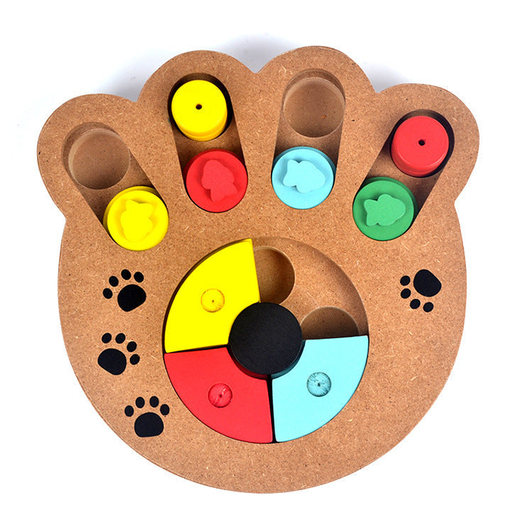 KFX-6407101 Multi-Functional Wooden Puzzle Toy for Dogs - Paw Print & Bone Design