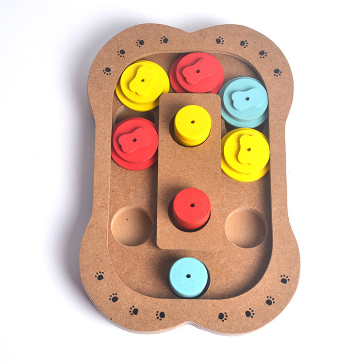 KFX-6407101 Multi-Functional Wooden Puzzle Toy for Dogs - Paw Print & Bone Design