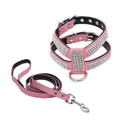 KFX-6407741 Small Dog K-Shaped Rhinestone Chest Strap with Leash in Various Colors