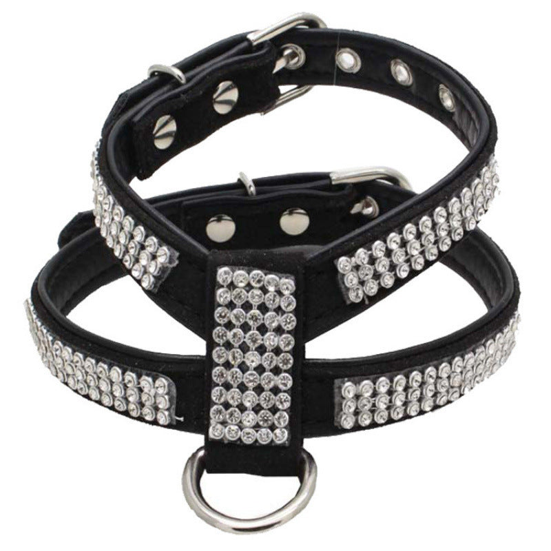 KFX-6407741 Small Dog K-Shaped Rhinestone Chest Strap with Leash in Various Colors