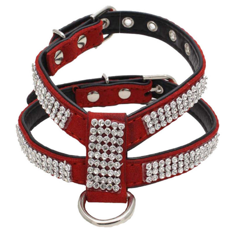 KFX-6407741 Small Dog K-Shaped Rhinestone Chest Strap with Leash in Various Colors