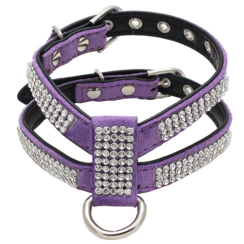 KFX-6407741 Small Dog K-Shaped Rhinestone Chest Strap with Leash in Various Colors