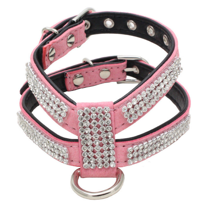 KFX-6407741 Small Dog K-Shaped Rhinestone Chest Strap with Leash in Various Colors