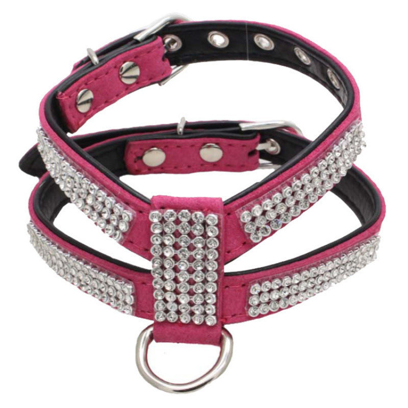 KFX-6407741 Small Dog K-Shaped Rhinestone Chest Strap with Leash in Various Colors