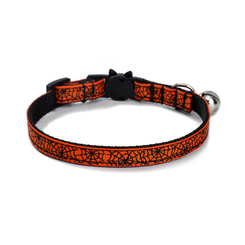 KFX-6408253 Halloween-Themed Cat Collar in Multiple Patterns: Spider Web, Skull, Candy, Pumpkin - Adjustable Size S (1.0*28cm)