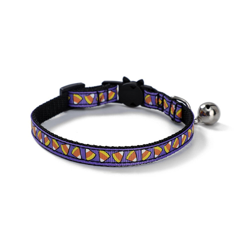 KFX-6408253 Halloween-Themed Cat Collar in Multiple Patterns: Spider Web, Skull, Candy, Pumpkin - Adjustable Size S (1.0*28cm)