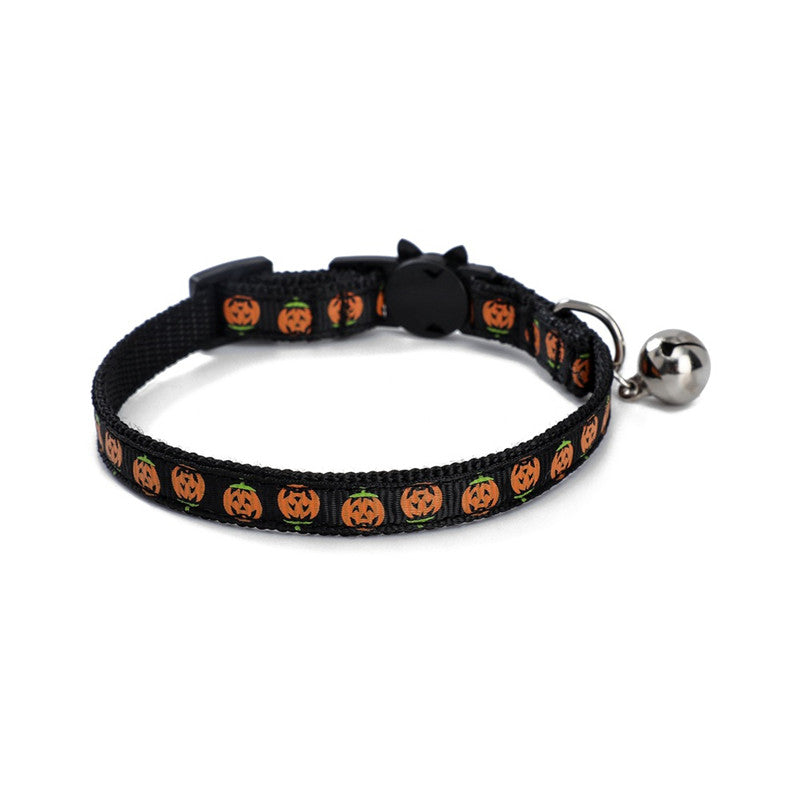 KFX-6408253 Halloween-Themed Cat Collar in Multiple Patterns: Spider Web, Skull, Candy, Pumpkin - Adjustable Size S (1.0*28cm)