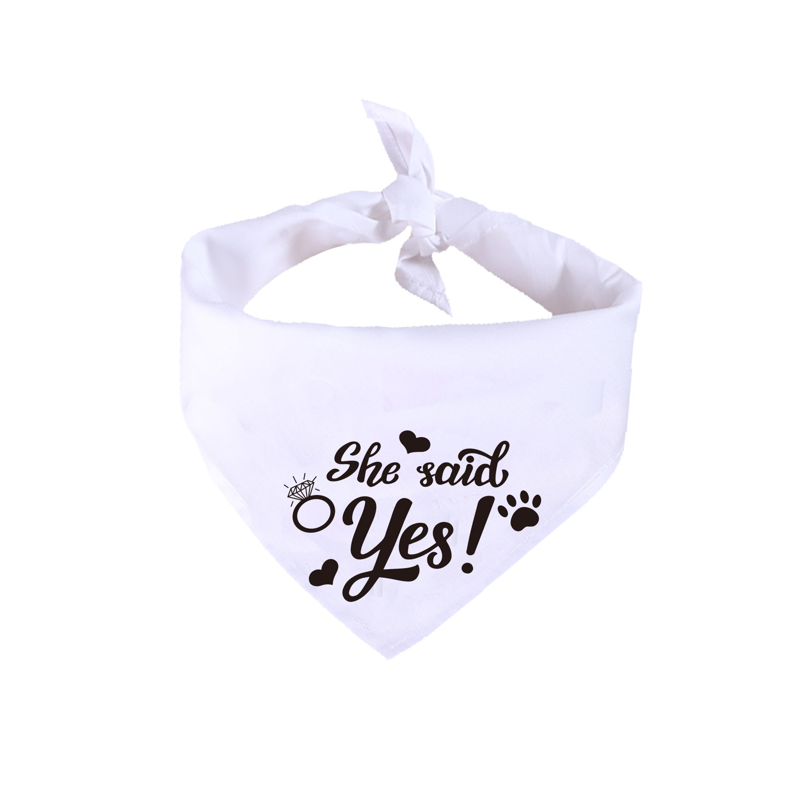 KFX-6408637 White Dog Wedding Scarf with "He Asked, She Said Yes" Design, Adjustable Neck Size 25-48CM, Durable Polyester