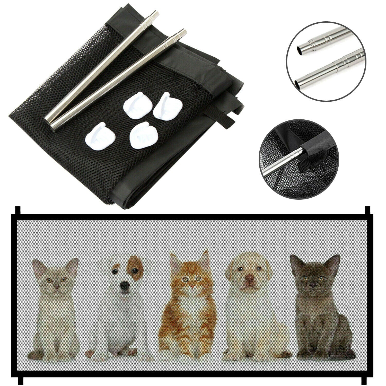 KFX-6409533 Portable Mesh Safety Gate for Pets - Adjustable, Pressure-Mounted Fence for Stairs and Doorways