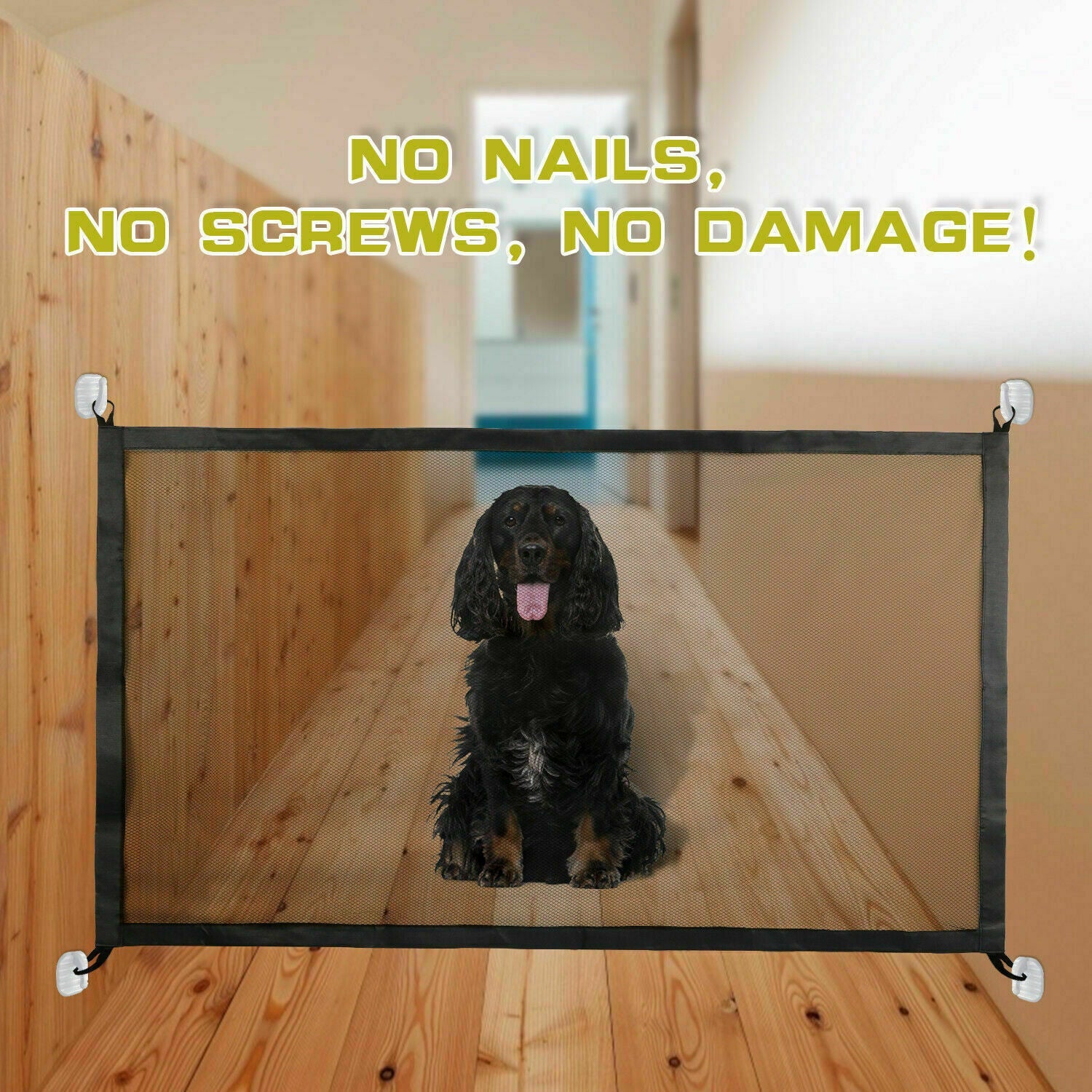 KFX-6409533 Portable Mesh Safety Gate for Pets - Adjustable, Pressure-Mounted Fence for Stairs and Doorways