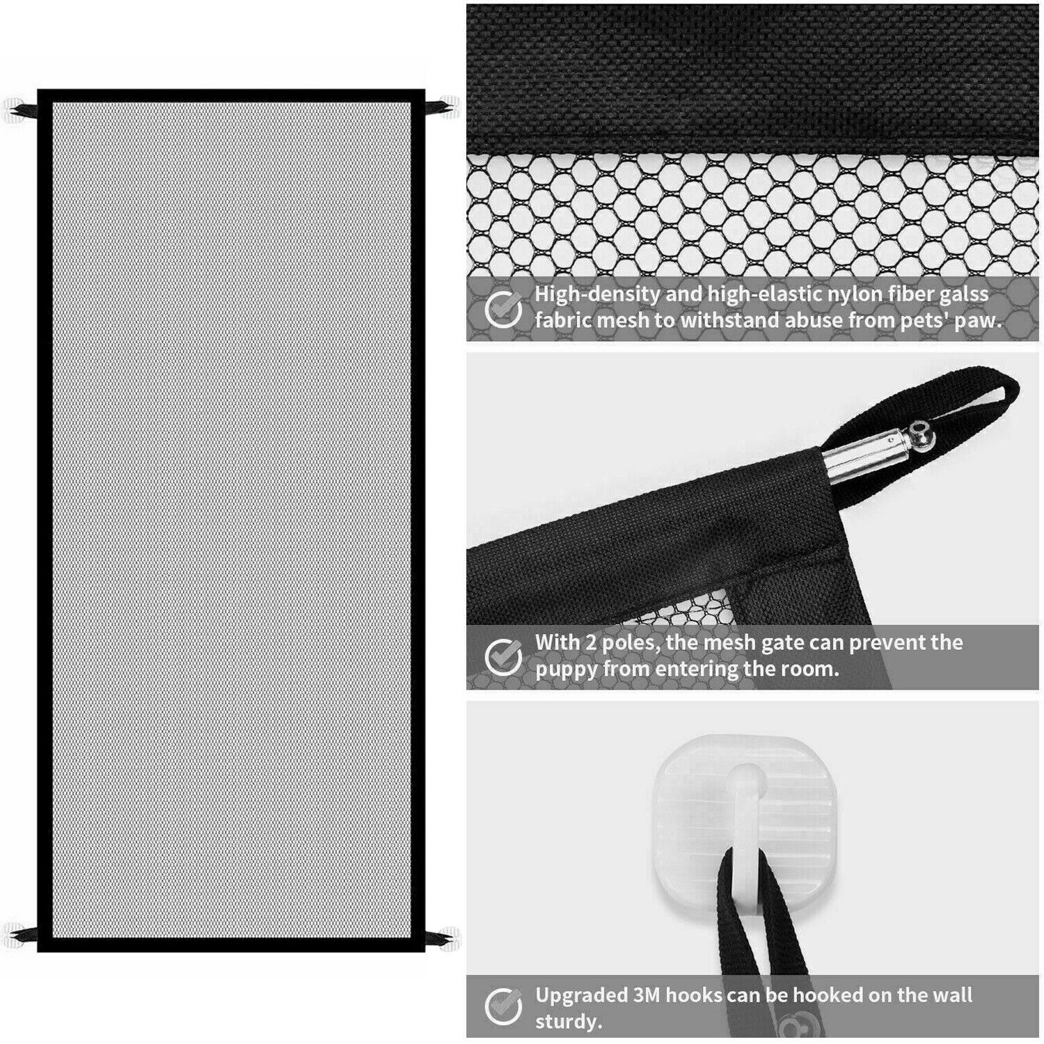 KFX-6409533 Portable Mesh Safety Gate for Pets - Adjustable, Pressure-Mounted Fence for Stairs and Doorways