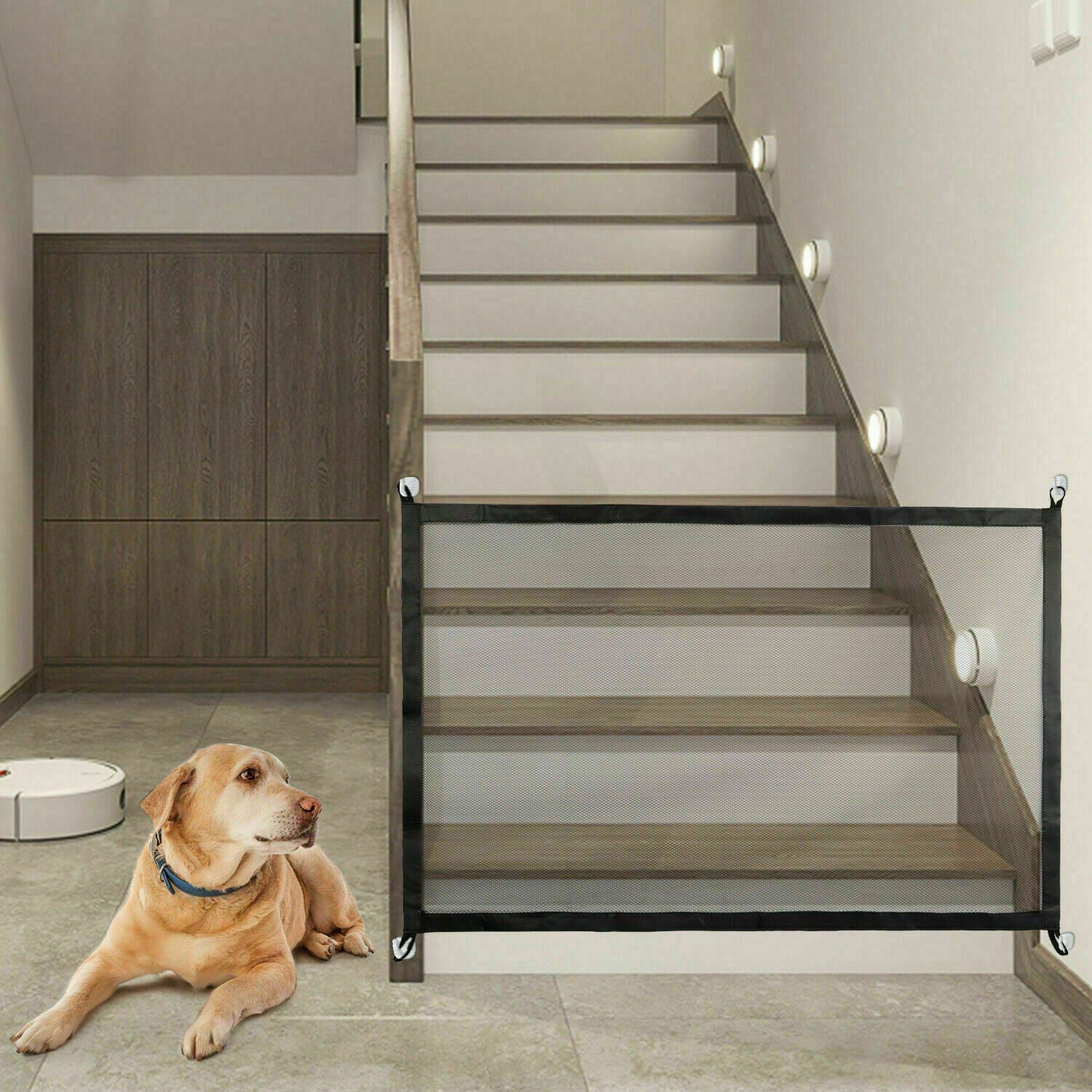 KFX-6409533 Portable Mesh Safety Gate for Pets - Adjustable, Pressure-Mounted Fence for Stairs and Doorways