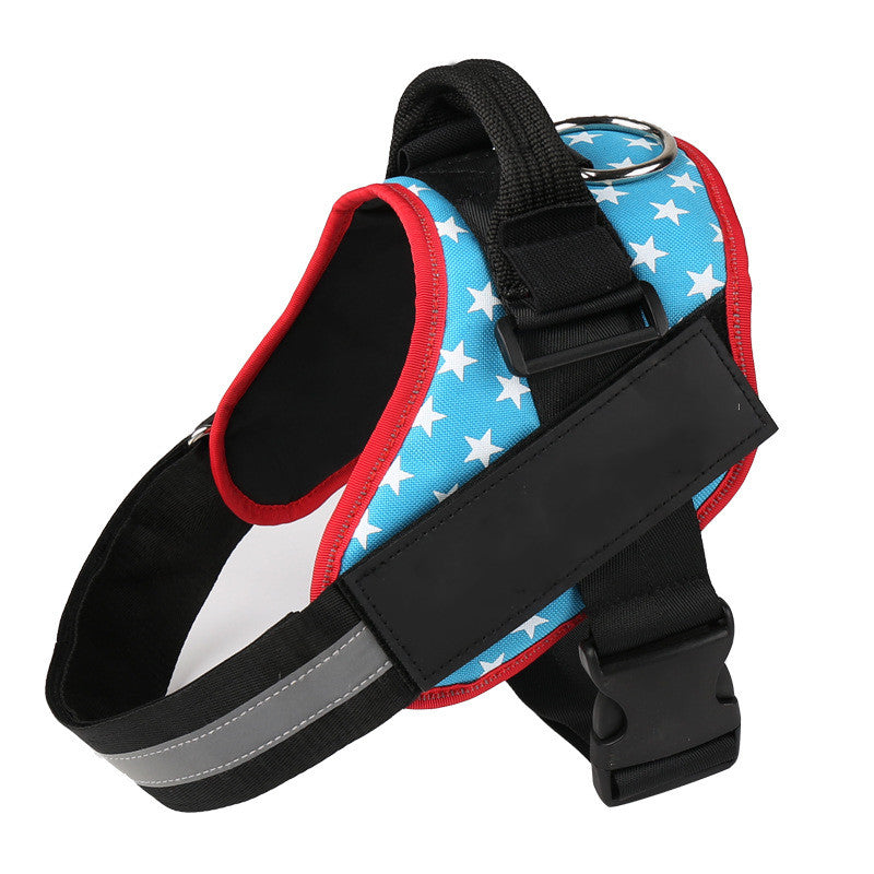 KFX-6411325 Adjustable Nylon Dog Chest Harness with Reflective Strips and Durable Traction Rope