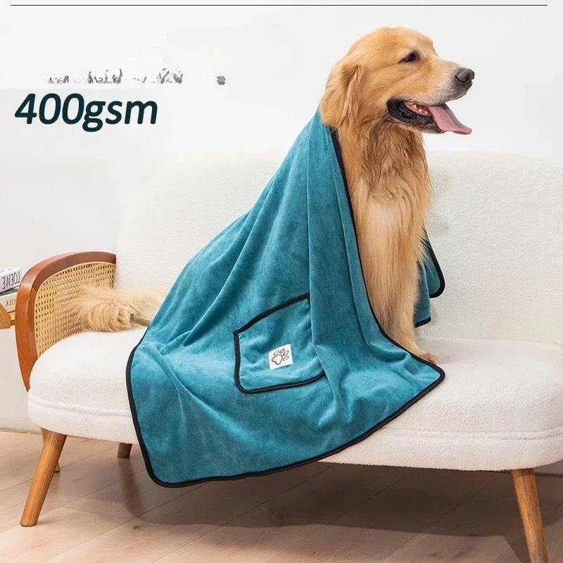 KFX-6411709 Quick-Dry Dog Bathrobe Towel with Pocket - Absorbent Cleaning Glove Style for Pets